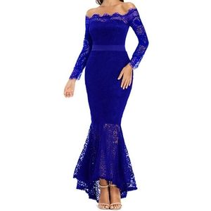 Stunning Blue Lace Off The Shoulder Mermaid Dress